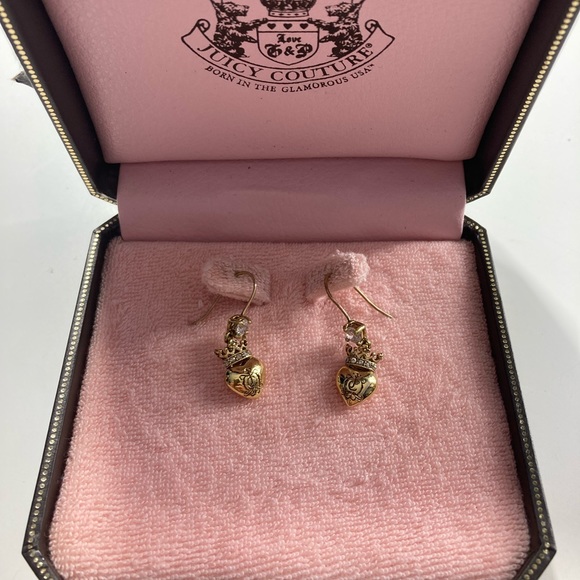 Juicy Couture Gold Royal Crown Heart Drop Earrings New in Box - Picture 1 of 5